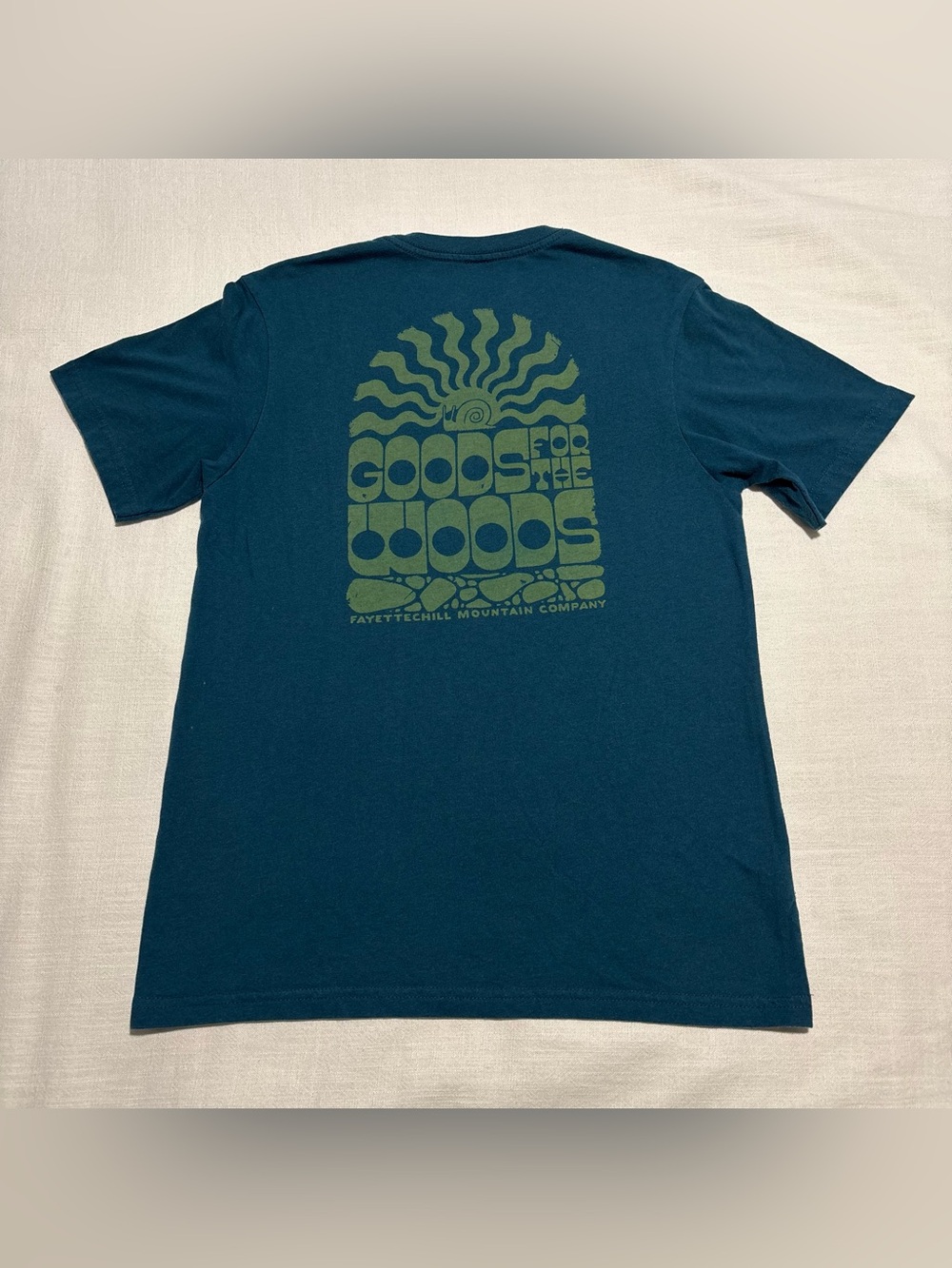 Mens Fayettechill Mountain Co. Goods for the Woods Tee | Blue-Green | Size Small